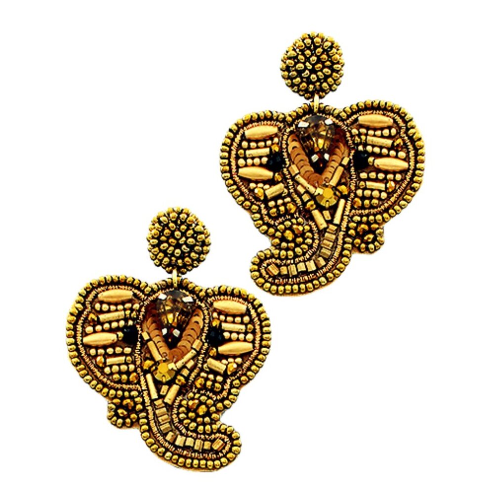 Swarovski Crystal & Bead Elephant Theme Dangle Earrings in Gold - Picture 2 of 2